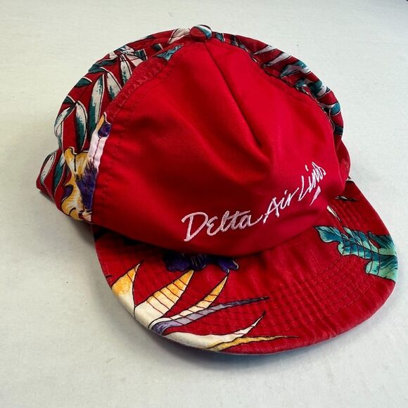 Delta Airlines Vintage Tropical Snapback Hat Red Hawaiian 80s 90S Miami Vice OS - Picture 2 of 9